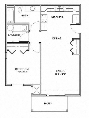 Floor plan for 1 bed, 1 bath, 795 sqft